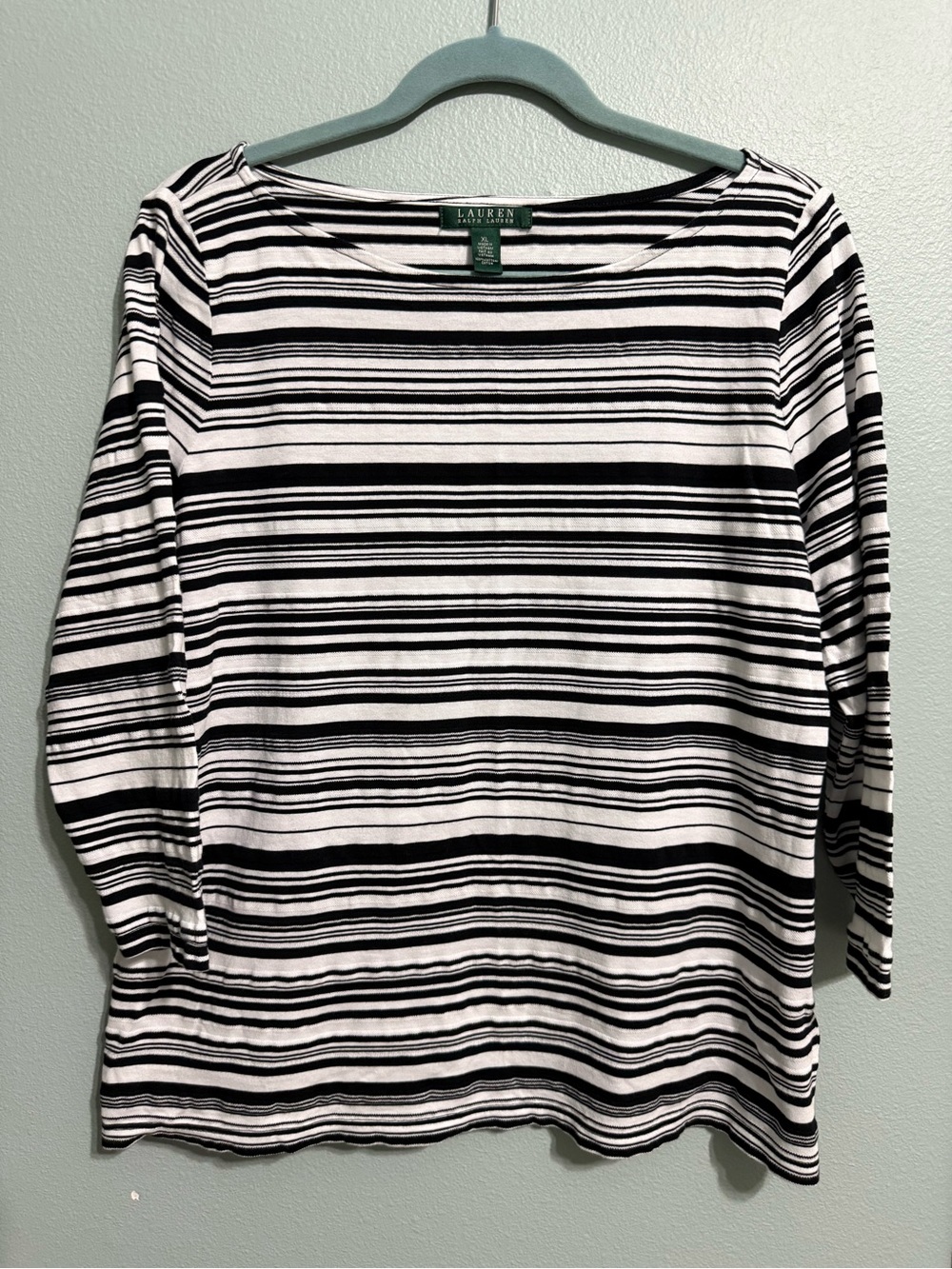 NWOT Ralph Lauren Black and White Striped Long Sleeve Boatneck Top XL